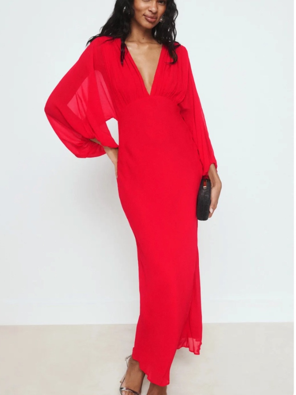 Shona Joy Amina Plunge Balloon Sleeve Maxi Dress Size 4